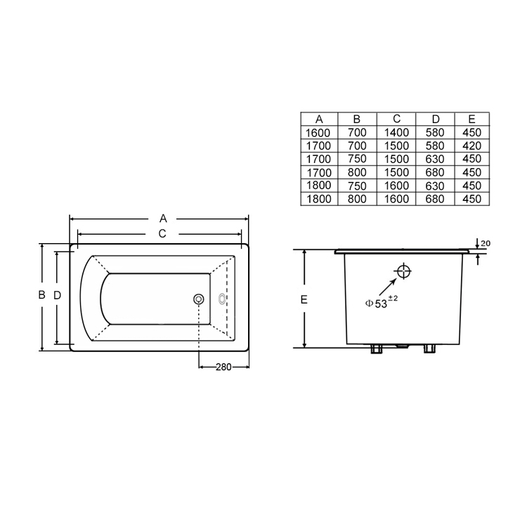 Drop In Cast Iron Bathtub YX-118